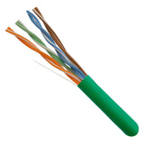 CAT5E, 350 MHz, UTP, 24AWG, 8C Solid Bare Copper, Plenum, 1000ft, Green, Bulk Ethernet Cable