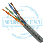 CAT5E, 350 MHz, UTP, 24AWG, 8C Solid Bare Copper, Plenum, 1000ft, Gray, Bulk Ethernet Cable  - Made in USA