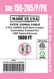 CAT5E, 350 MHz, UTP, 24AWG, 8C Solid Bare Copper, Plenum, 1000ft, Pink, Bulk Ethernet Cable  - Made in USA