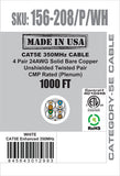 CAT5E, 350 MHz, UTP, 24AWG, 8C Solid Bare Copper, Plenum, 1000ft, White, Bulk Ethernet Cable  - Made in USA
