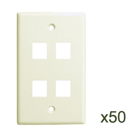 4 Port Wall Plate, White, 50 Pack