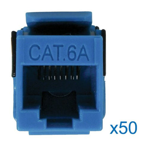 Cat6A Keystone Jack, V-Max Series, Blue, 50 Pack