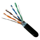 CAT5E, Shielded Dual Jacket, Cell Tower/Direct Burial, 1000ft, Black, Bulk Ethernet Cable, Wooden Spool