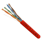 CAT5E, 350 MHz, UTP, 24AWG, 8C Solid Bare Copper, Plenum, 1000ft, Red, Bulk Ethernet Cable