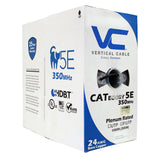 Cat5e, 350 MHz, Shielded, 24AWG, Solid Bare Copper, Plenum, 1000ft, Black, Bulk Ethernet Cable