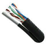 Cat5e, 350 Mhz, UTP, UV Jacket, Outdoor, CMX, Messenger, 1000ft, Black, Bulk Ethernet Cable, Wooden Spool