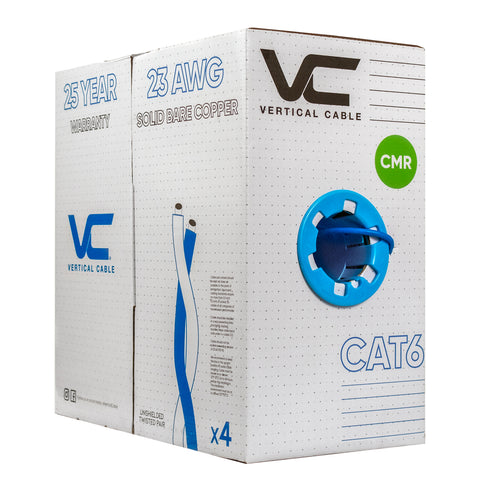 1000ft Blue CAT6 CMR UTP Ethernet Cable, Bare Copper, 550Mhz, 23AWG - Bulk Network Cable For Indoor Wiring