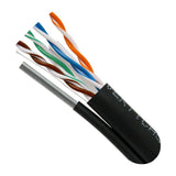 Cat6, UTP, UV Jacket, Outdoor, CMX, Messenger, 1000ft, Black, Bulk Ethernet Cable, Wooden Spool