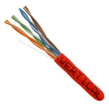 Cat5e, 350 MHz, UTP, 24AWG, 8C Solid Bare Copper, 1000ft, Red, Bulk Ethernet Cable - 151 series