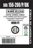 CAT5E, 350 MHz, UTP, 24AWG, 8C Solid Bare Copper, Plenum, 1000ft, Black, Bulk Ethernet Cable  - Made in USA