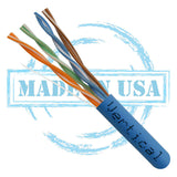 CAT5E, 350 MHz, UTP, 24AWG, 8C Solid Bare Copper, Plenum, 1000ft, Blue, Bulk Ethernet Cable  - Made in USA