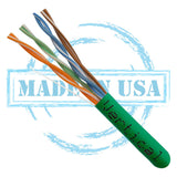 CAT5E, 350 MHz, UTP, 24AWG, 8C Solid Bare Copper, Plenum, 1000ft, Green, Bulk Ethernet Cable  - Made in USA