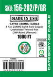 CAT5E, 350 MHz, UTP, 24AWG, 8C Solid Bare Copper, Plenum, 1000ft, Green, Bulk Ethernet Cable  - Made in USA