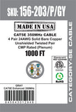 CAT5E, 350 MHz, UTP, 24AWG, 8C Solid Bare Copper, Plenum, 1000ft, Gray, Bulk Ethernet Cable  - Made in USA