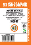 CAT5E, 350 MHz, UTP, 24AWG, 8C Solid Bare Copper, Plenum, 1000ft, Orange, Bulk Ethernet Cable  - Made in USA