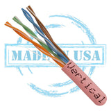 CAT5E, 350 MHz, UTP, 24AWG, 8C Solid Bare Copper, Plenum, 1000ft, Pink, Bulk Ethernet Cable  - Made in USA