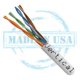 CAT5E, 350 MHz, UTP, 24AWG, 8C Solid Bare Copper, Plenum, 1000ft, White, Bulk Ethernet Cable  - Made in USA