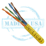 CAT5E, 350 MHz, UTP, 24AWG, 8C Solid Bare Copper, Plenum, 1000ft, Yellow, Bulk Ethernet Cable  - Made in USA
