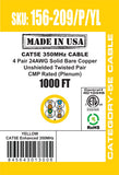 CAT5E, 350 MHz, UTP, 24AWG, 8C Solid Bare Copper, Plenum, 1000ft, Yellow, Bulk Ethernet Cable  - Made in USA