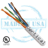 CAT5E, 350 MHz, UTP, 24AWG, 8C Solid Bare Copper, Plenum, 1000ft, White, Bulk Ethernet Cable  - Made in USA - UL Listed