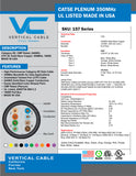 CAT5E, 350 MHz, UTP, 24AWG, 8C Solid Bare Copper, Plenum, 1000ft, White, Bulk Ethernet Cable  - Made in USA - UL Listed