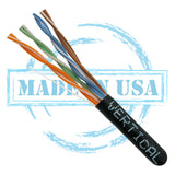 CAT6, 550 MHz, UTP, 23AWG, 8C Solid Bare Copper, Plenum, 1000ft, Black, Bulk Ethernet Cable  - Made in USA
