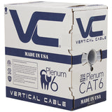 CAT6, 550 MHz, UTP, 23AWG, 8C Solid Bare Copper, Plenum, 1000ft, Gray, Bulk Ethernet Cable  - Made in USA