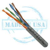 CAT6, 550 MHz, UTP, 23AWG, 8C Solid Bare Copper, Plenum, 1000ft, Gray, Bulk Ethernet Cable  - Made in USA