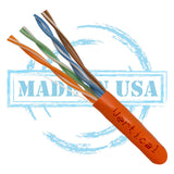 CAT6, 550 MHz, UTP, 23AWG, 8C Solid Bare Copper, Plenum, 1000ft, Orange, Bulk Ethernet Cable  - Made in USA