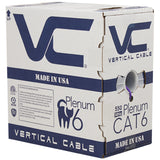 CAT6, 550 MHz, UTP, 23AWG, 8C Solid Bare Copper, Plenum, 1000ft, Purple, Bulk Ethernet Cable  - Made in USA