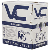 CAT6, 550 MHz, UTP, 23AWG, 8C Solid Bare Copper, Plenum, 1000ft, Purple, Bulk Ethernet Cable  - Made in USA