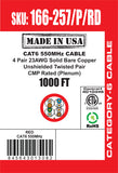CAT6, 550 MHz, UTP, 23AWG, 8C Solid Bare Copper, Plenum, 1000ft, Red, Bulk Ethernet Cable  - Made in USA