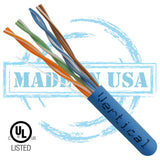 CAT6, 550 MHz, UTP, 23AWG, 8C Solid Bare Copper, Plenum, 1000ft, Blue, Bulk Ethernet Cable  - Made in USA - UL Listed