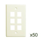 6 Port Wall Plate, White, 50 Pack