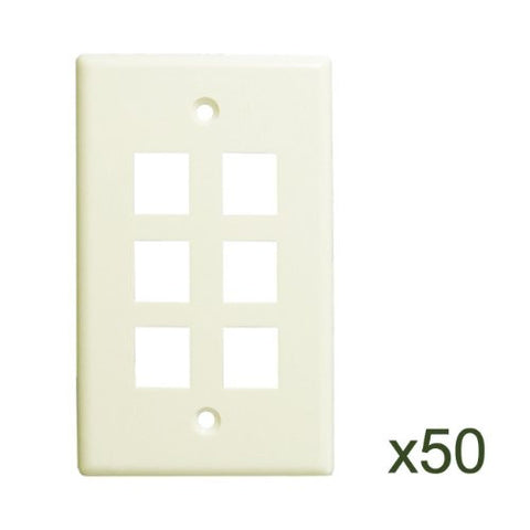 6 Port Wall Plate, White, 50 Pack