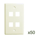 4 Port Wall Plate, White, 50 Pack