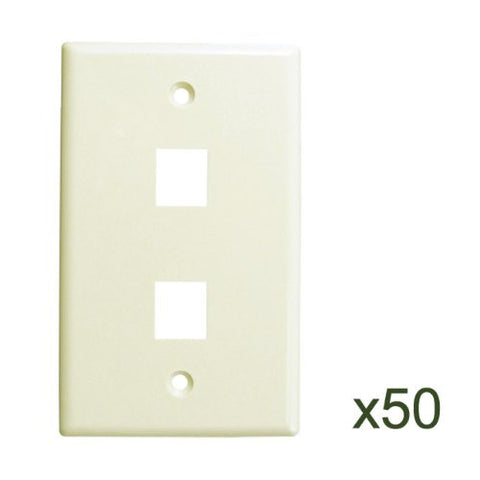 2 Port Wall Plate, White, 50 Pack