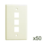 3 Port Wall Plate, White, 50 Pack