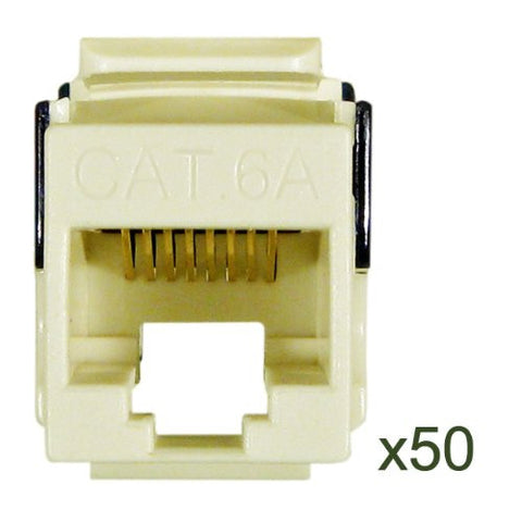Cat6A Keystone Jack, V-Max Series, White, 50 Pack