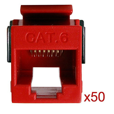 Cat6 Keystone Jack, V-Max Series, Red, 50 Pack
