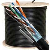 Cat5e, 350 Mhz, Shielded, UV Jacket, Outdoor, CMX, Messenger, 1000ft, Black, Bulk Ethernet Cable, Wooden Spool