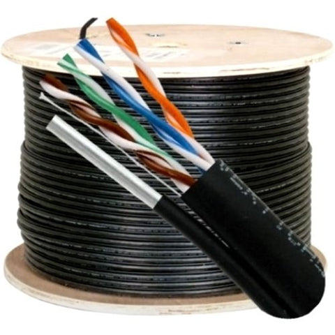 Cat5e, 350 Mhz, UTP, UV Jacket, Outdoor, CMX, Messenger, 1000ft, Black, Bulk Ethernet Cable, Wooden Spool