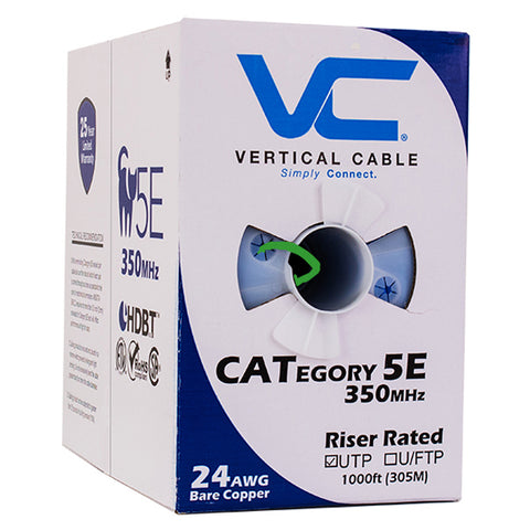 Cat5e, 350 MHz, UTP, 24AWG, 8C Solid Bare Copper, 1000ft, Green, Bulk Ethernet Cable