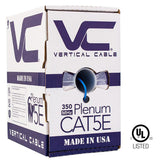 CAT5E, 350 MHz, UTP, 24AWG, 8C Solid Bare Copper, Plenum, 1000ft, Blue, Bulk Ethernet Cable  - Made in USA - UL Listed